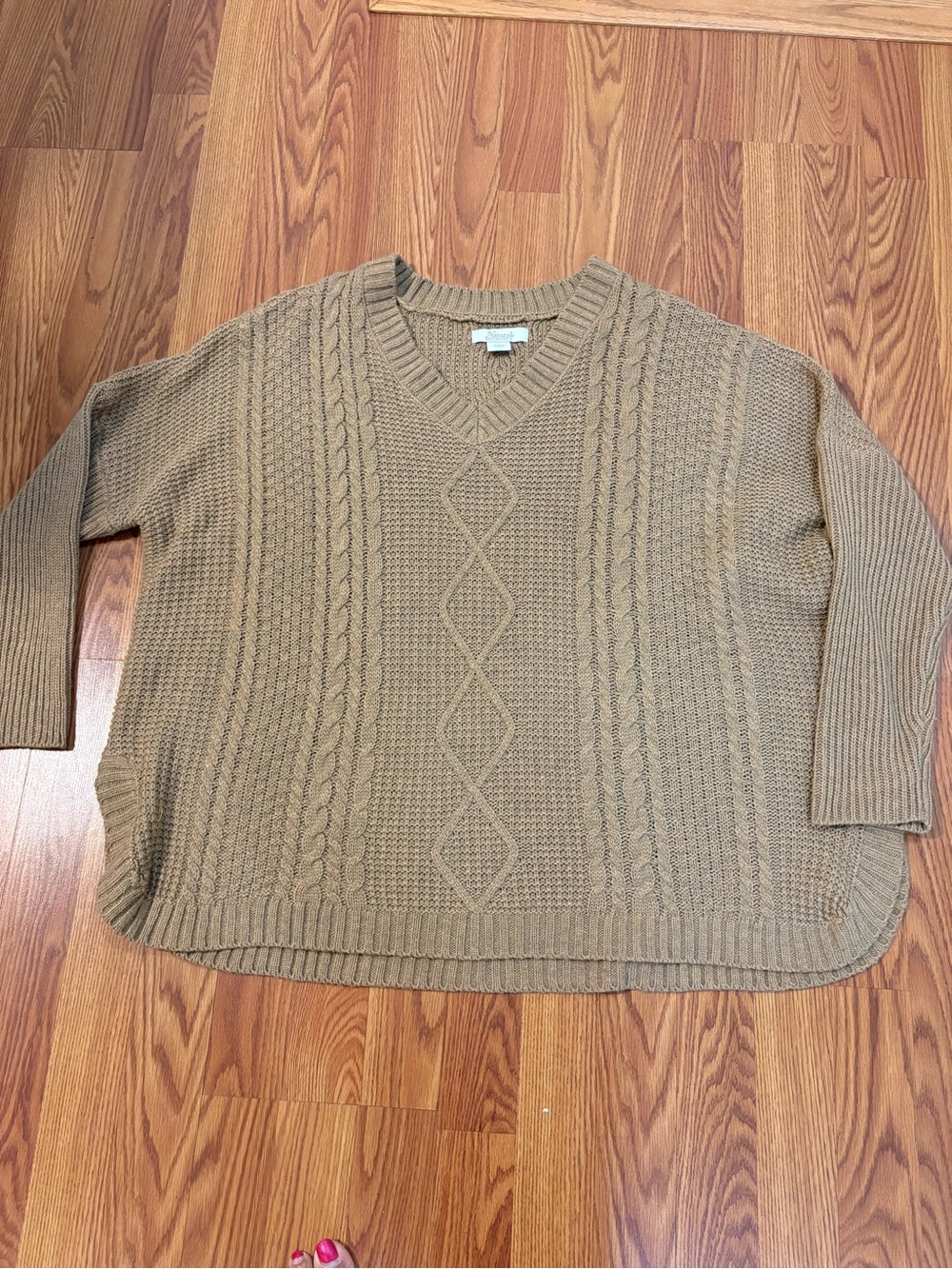 Natural Reflections Camel Cable Knit V-Neck Sweater